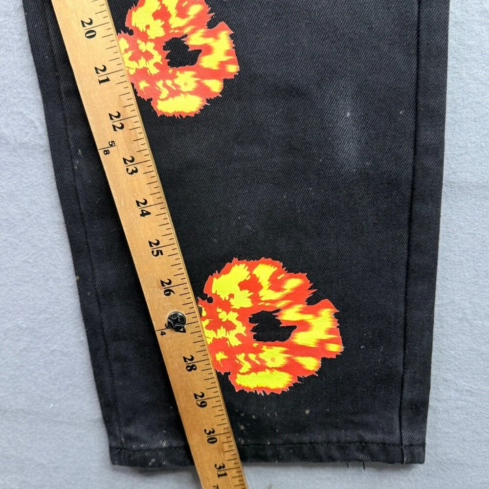 Denim Tears Levis 501 Jeans Mens 36x32 Black Orange Yellow Flame Wreath Print